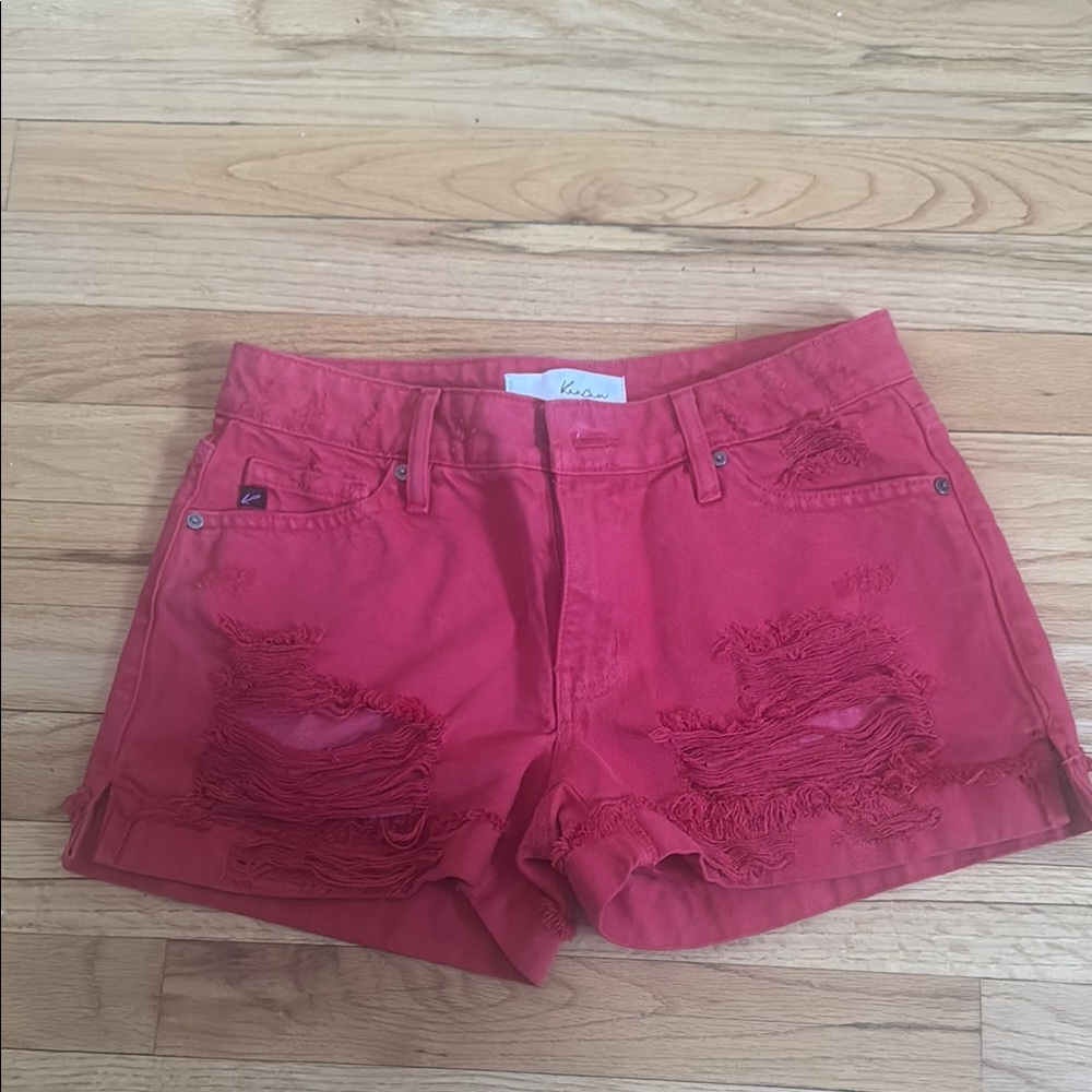 Kancan Women's Red Distressed Shorts